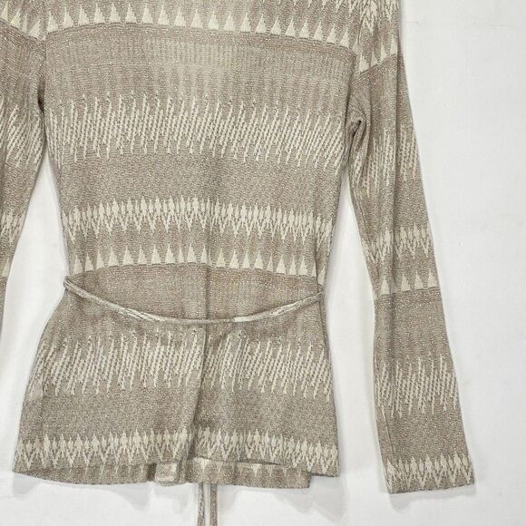 Jones New York Cardigan Sweater Sz PS Taupe Metallic Long Sleeve Top Tie Front - Picture 5 of 16